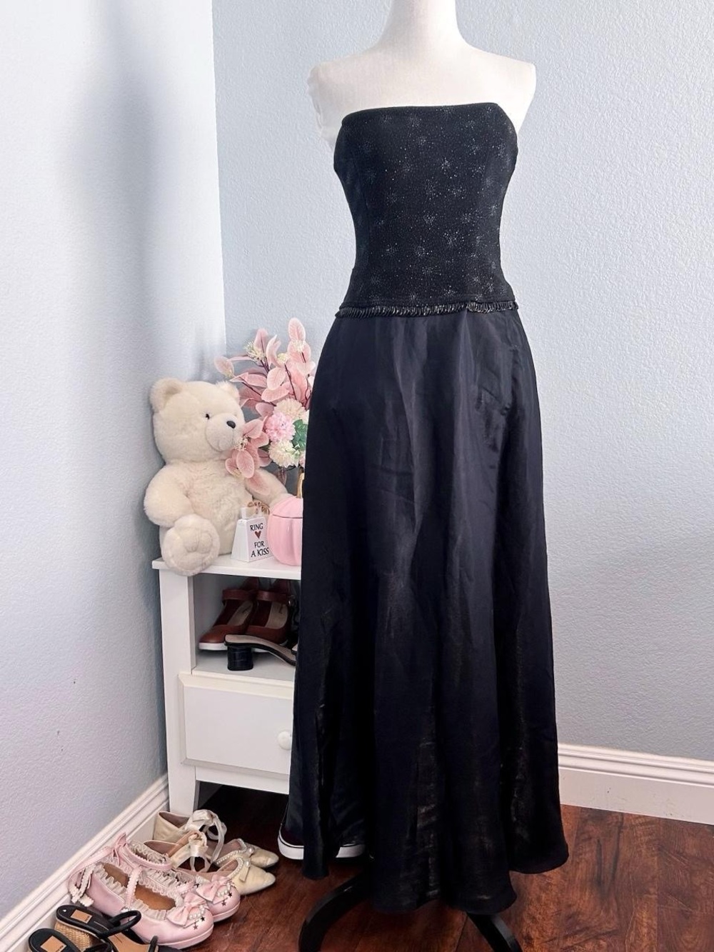 Vintage Y2K Scott McClintock Black Sparkling Corset Gown Dress